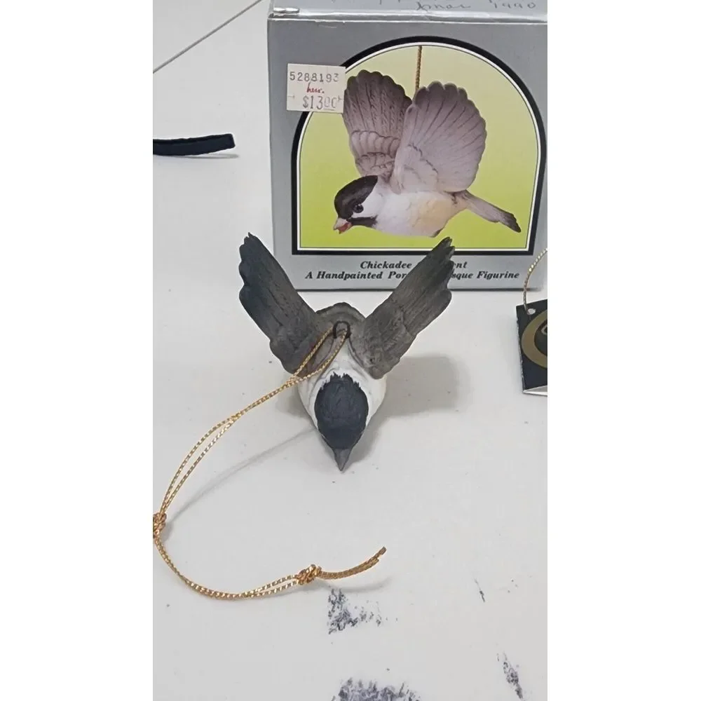 Andrea by Sadek Handpainted Porcelain Chickadee Hanging Ornament Figurine‎ FLAW